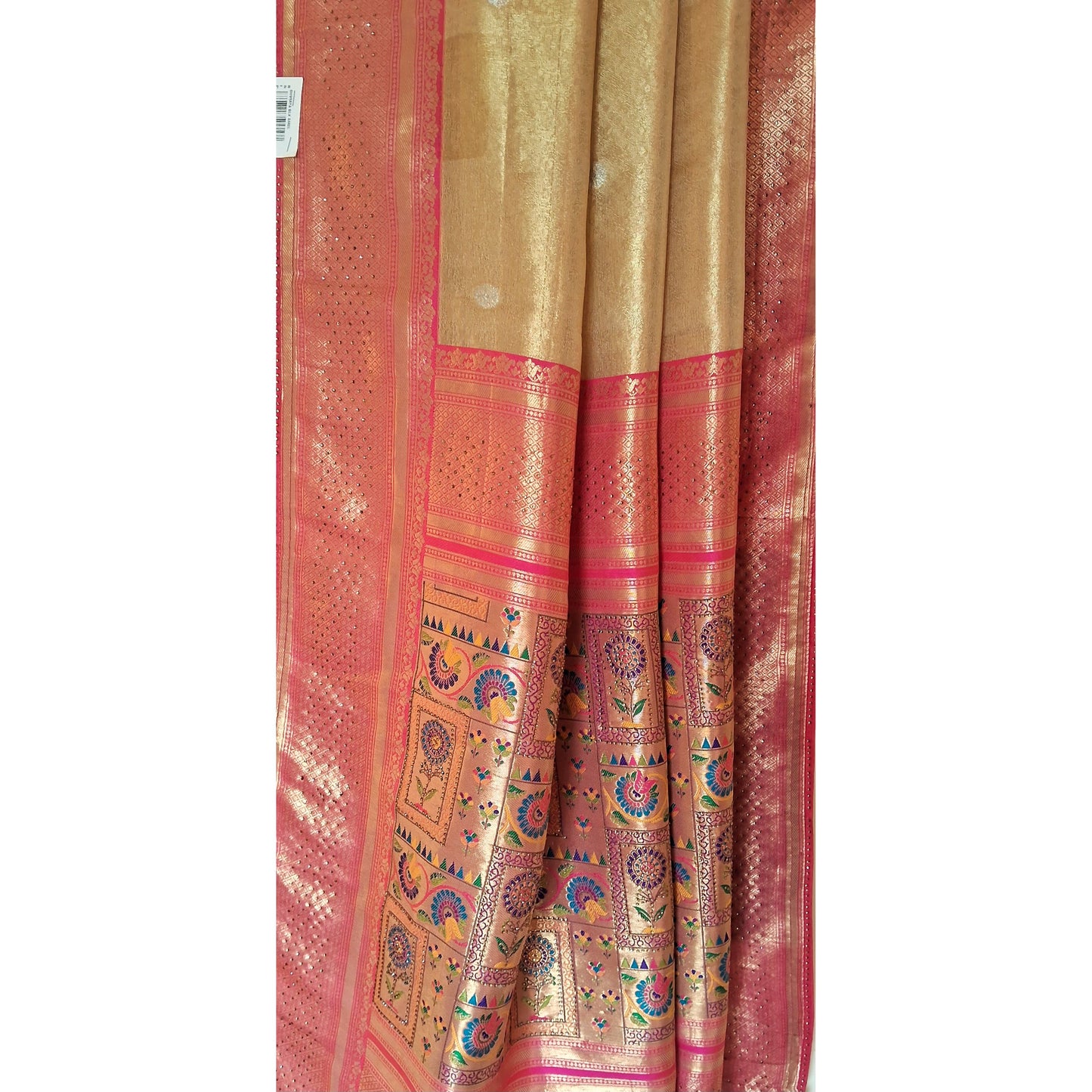 Silk Golden saree with pink border
