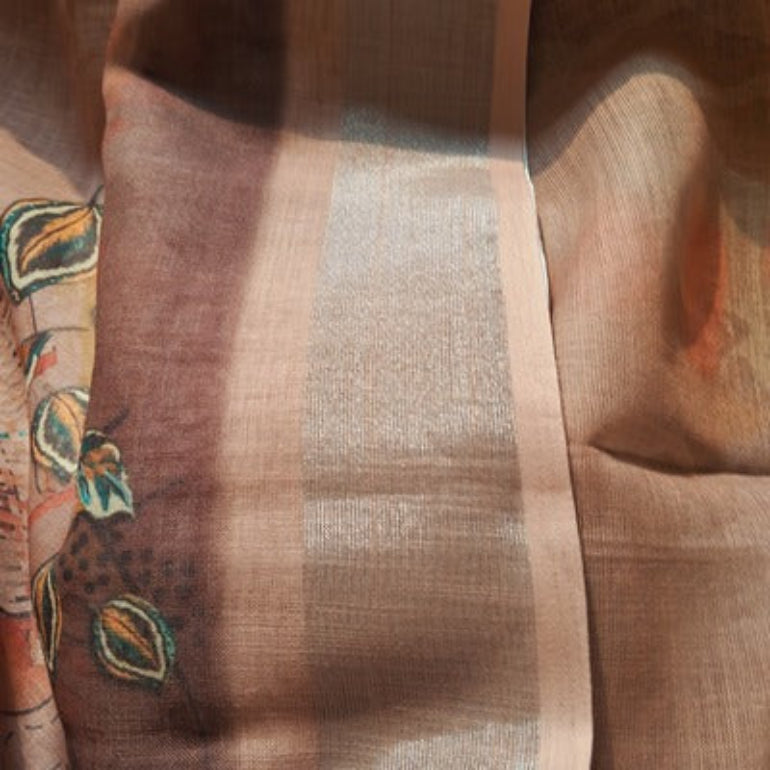 Beautiful Brown Linen Saree with Tassels