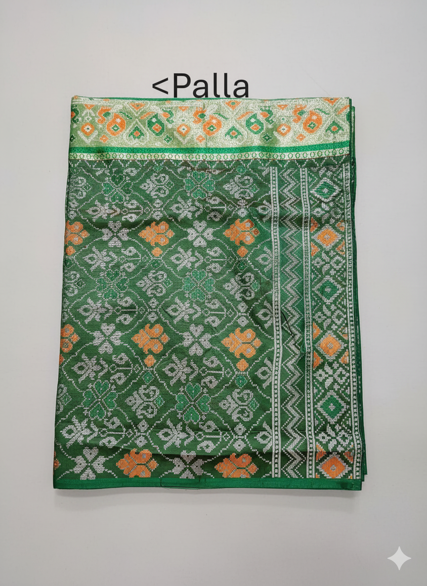 Magenta Pink Patola Saree with Green Palla