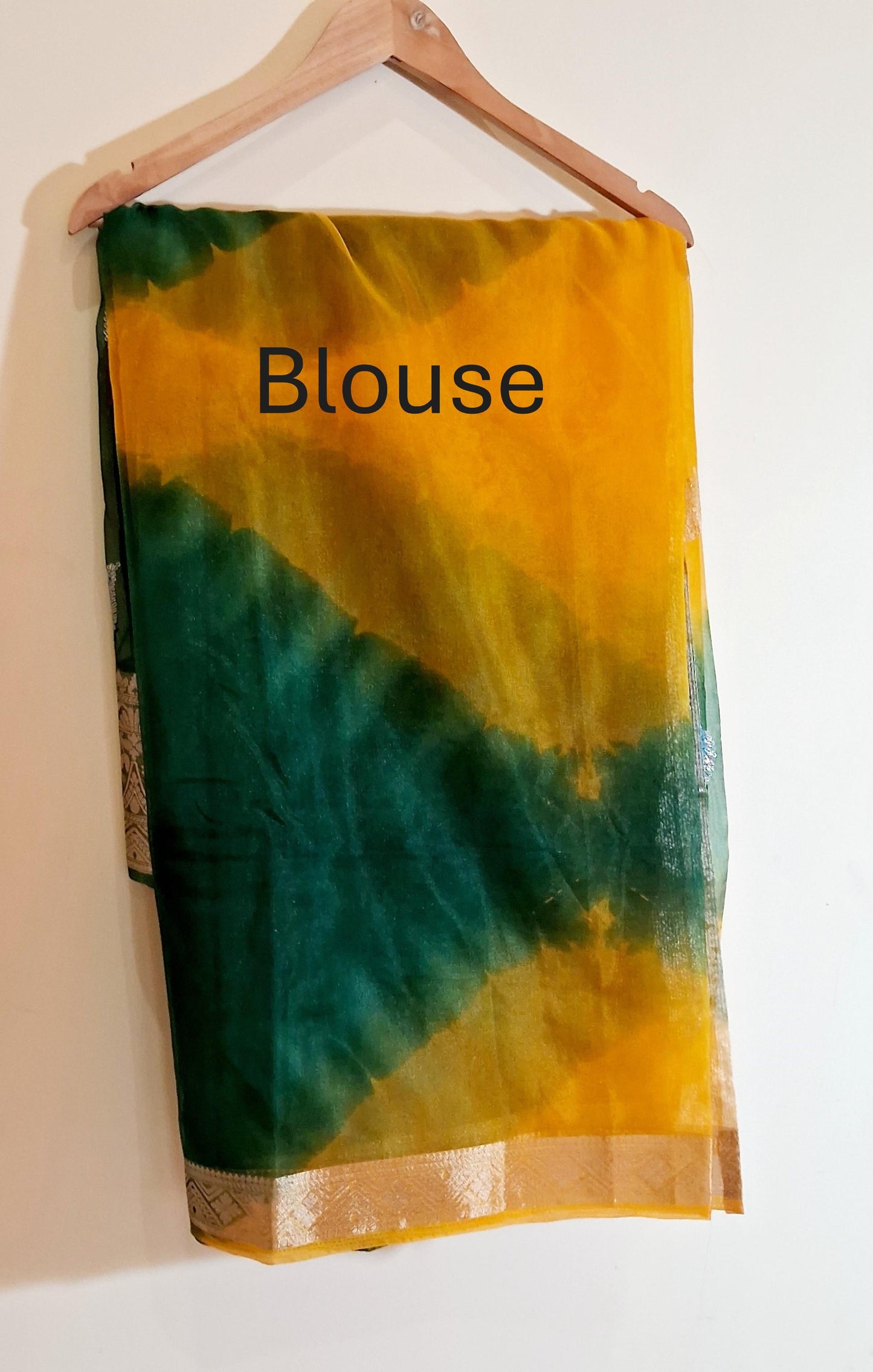 Green and Yellow Organza Saree with Zari Border
