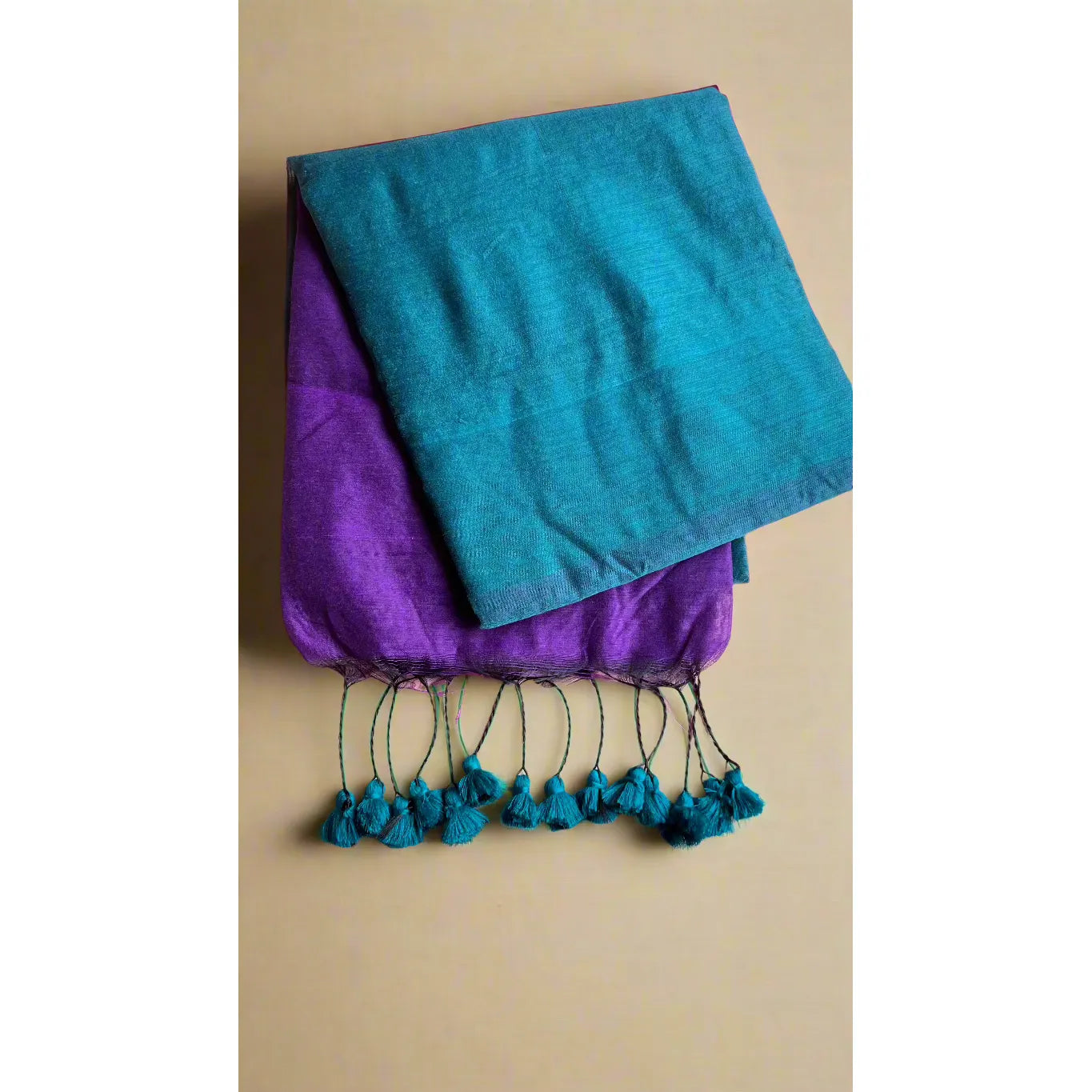 Sea Green and Indigo Saree with Tassels