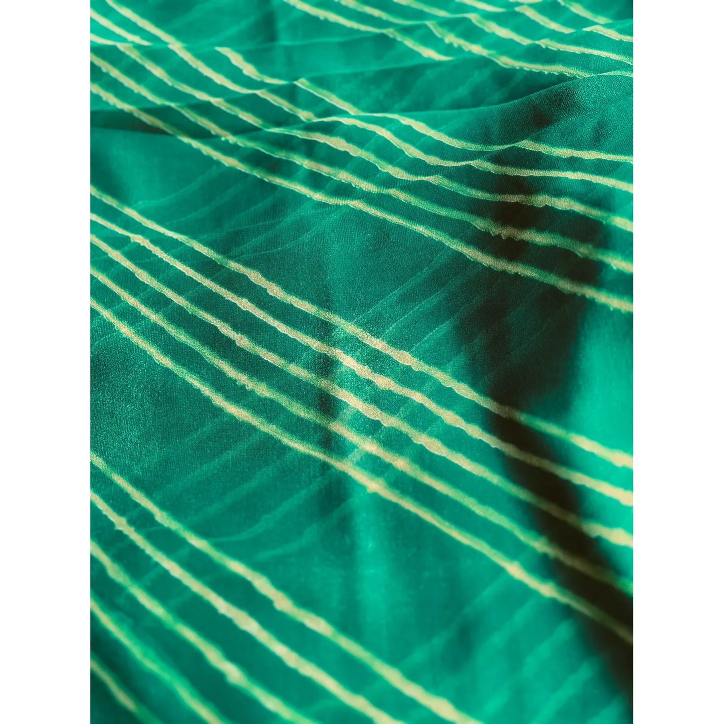 Green Leheriya Print Saree with Intricate Designer Lace