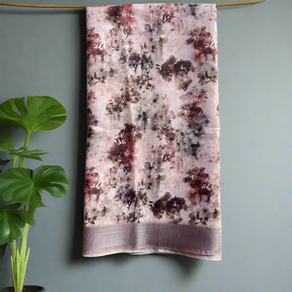 Light Peachy Pink Linen Saree
