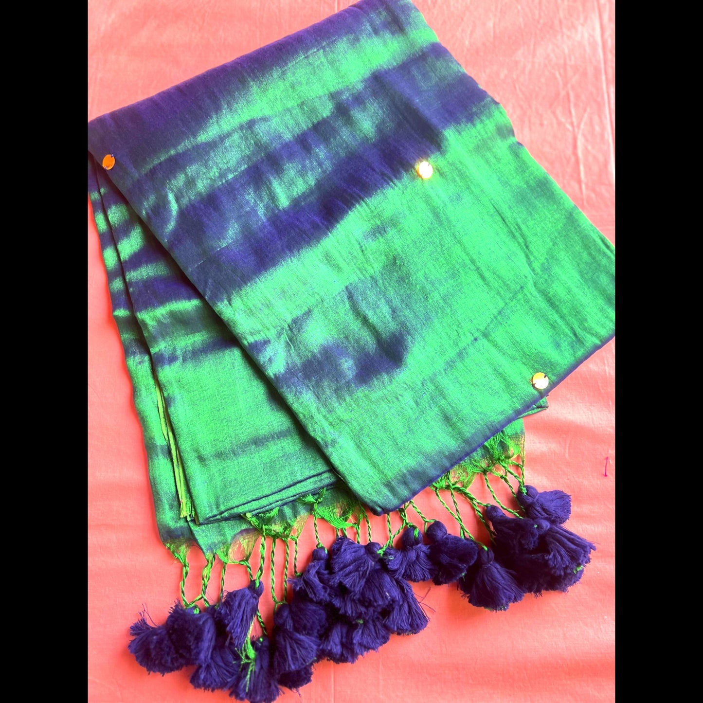Green Tissue Saree with Tassels