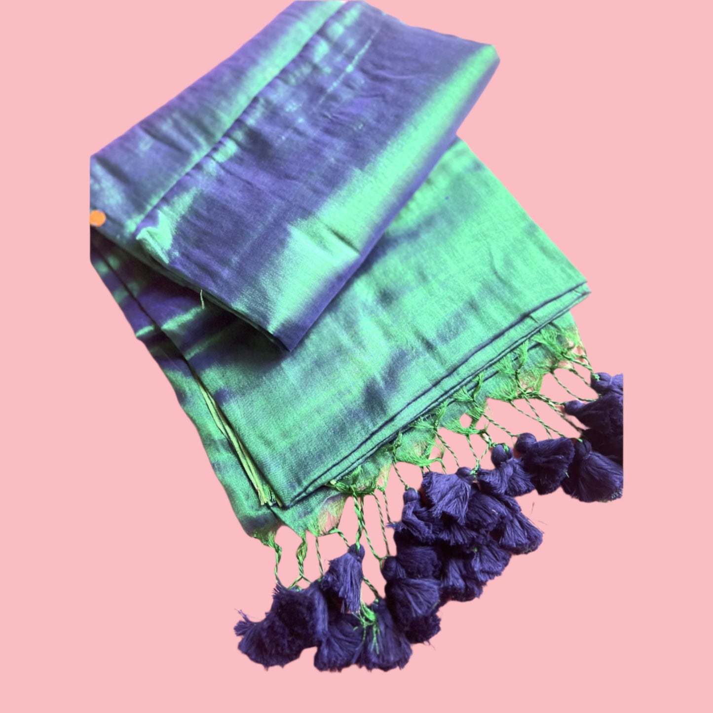 Green Tissue Saree with Tassels