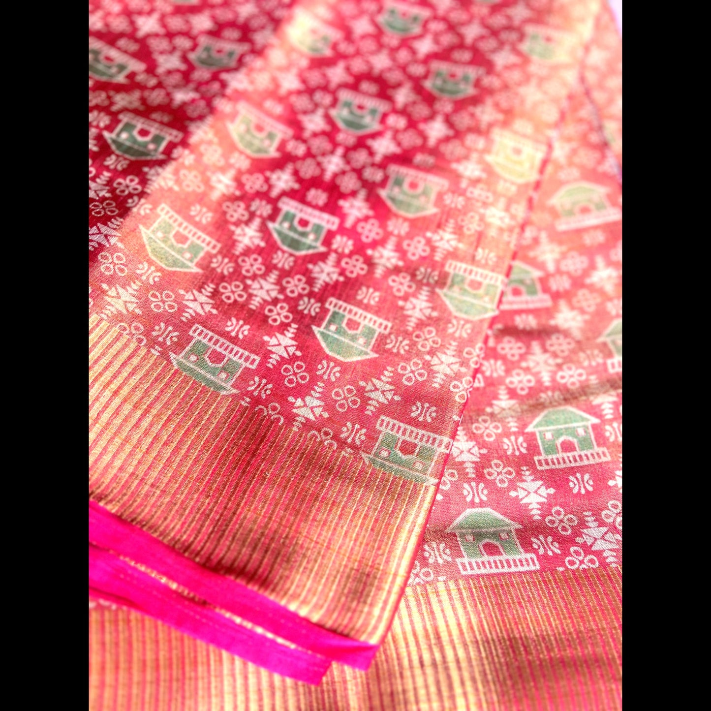 Magenta and Gold Glass Tissue saree