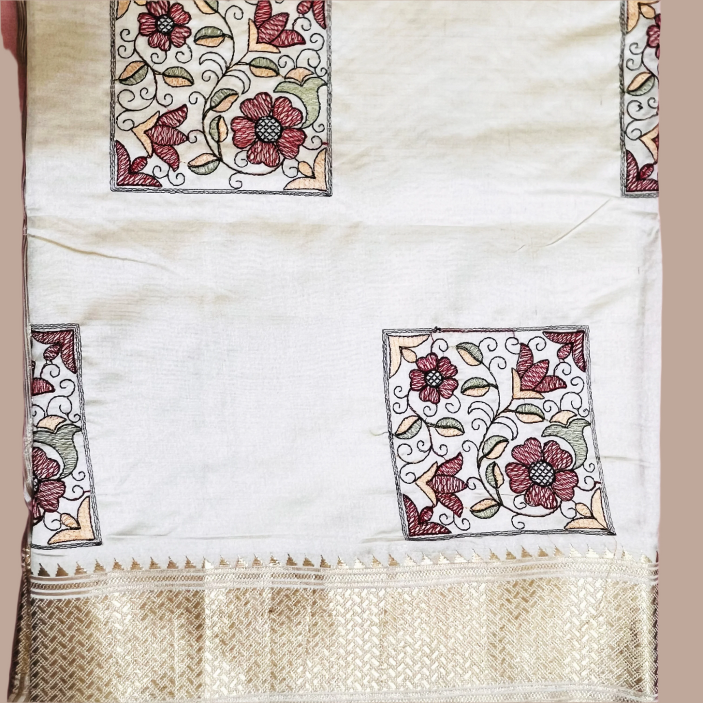 Ivory color Saree with Golden Border