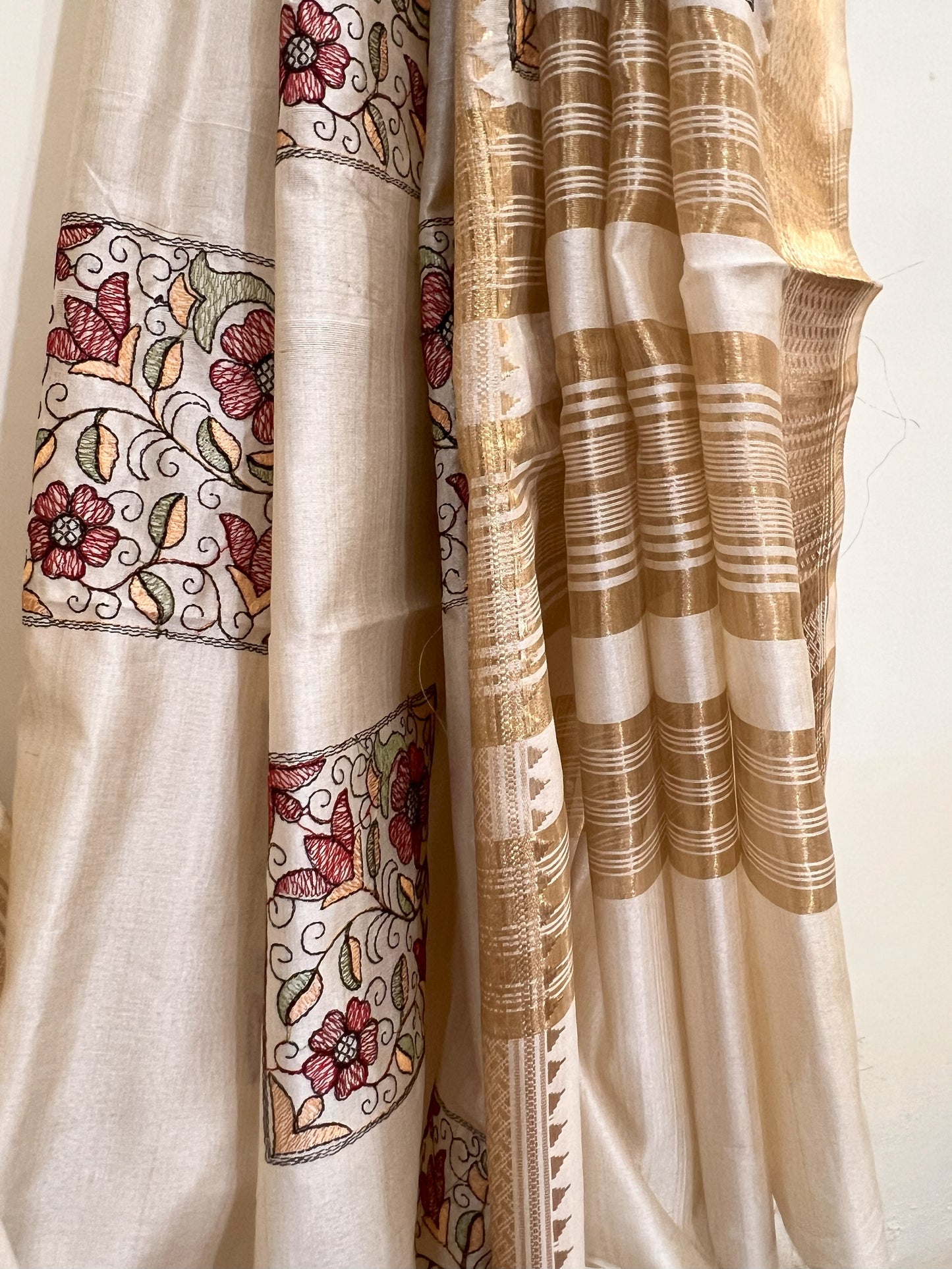 Ivory color Saree with Golden Border
