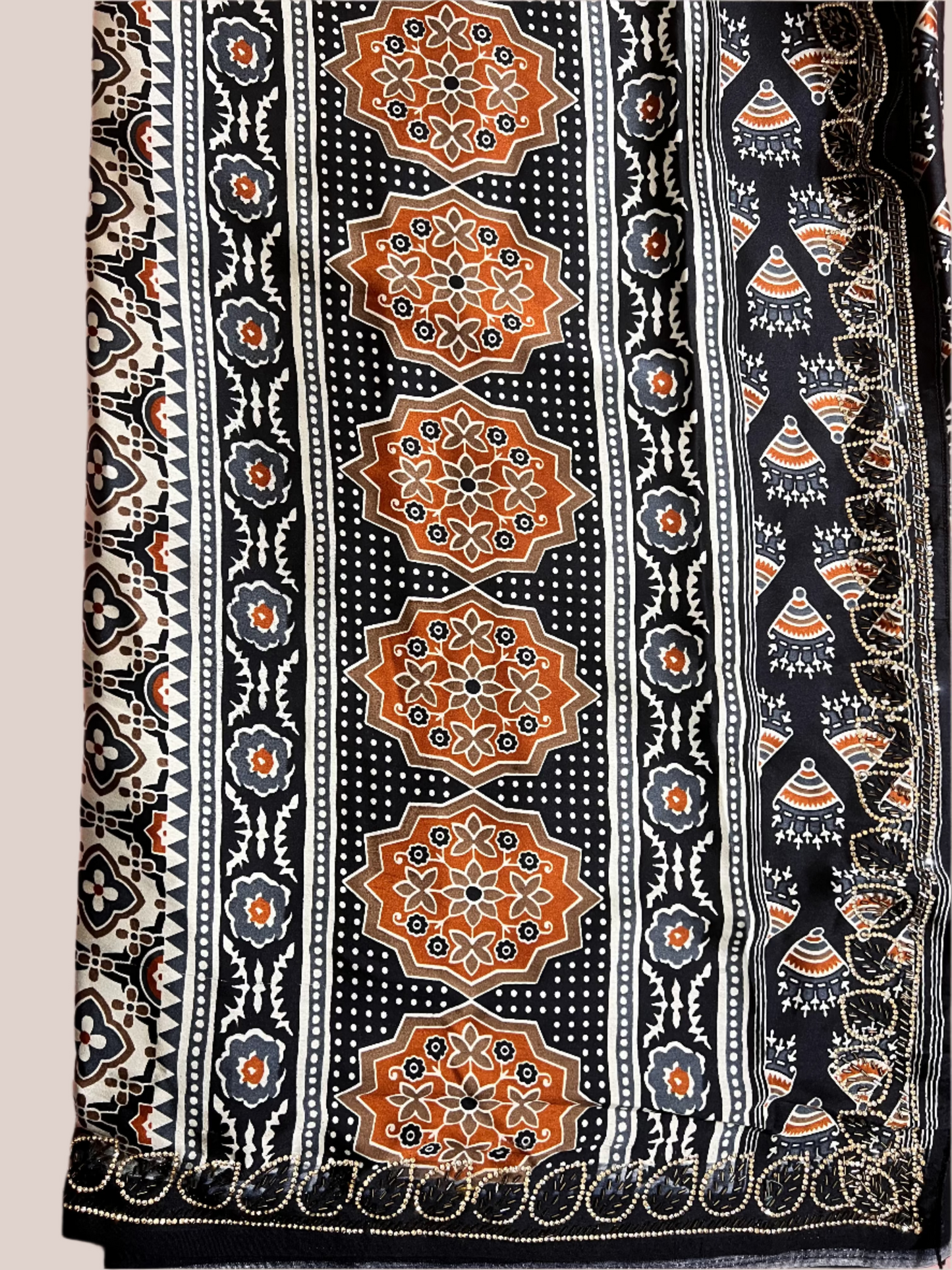 Black Ajrakh Modal Silk Saree