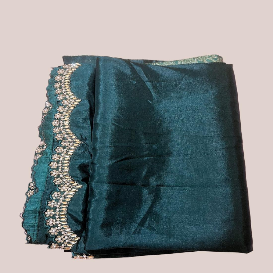 Forest Green Silk Saree with intricate cutwork Lace.