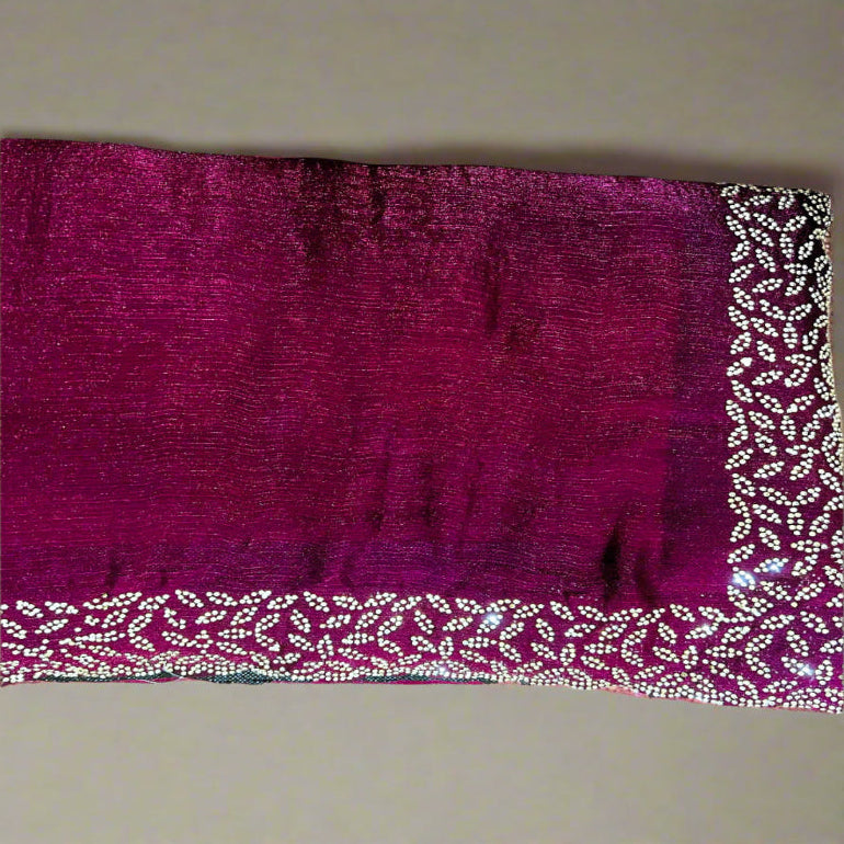 Wine colored Fancy Saree with Swaroski Embellished Border