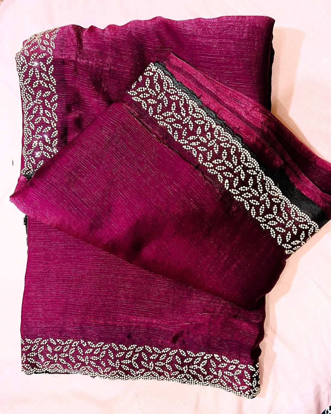 Wine colored Fancy Saree with Swaroski Embellished Border