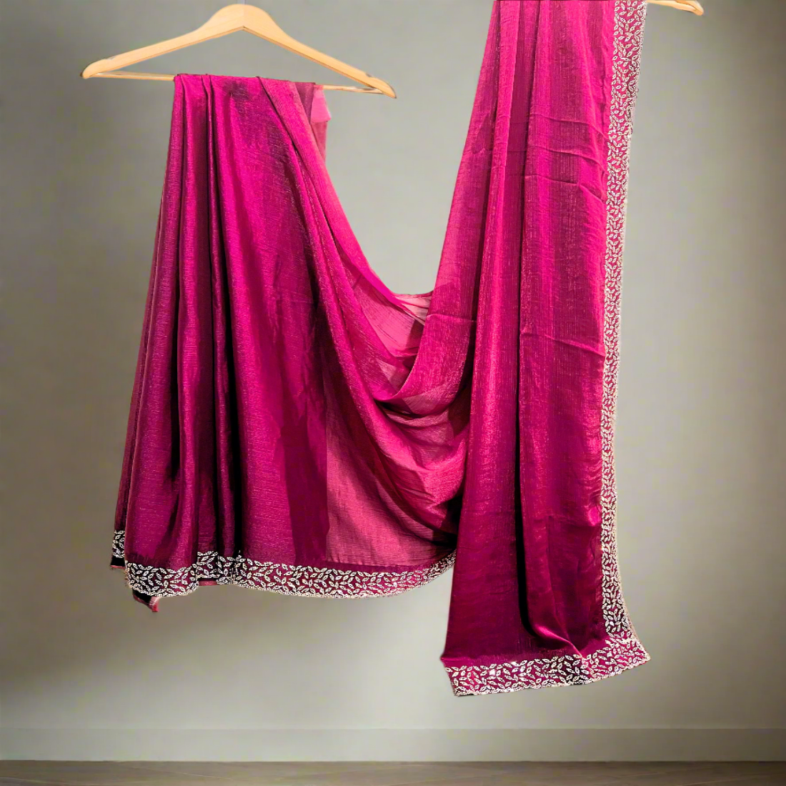 Wine colored Fancy Saree with Swaroski Embellished Border