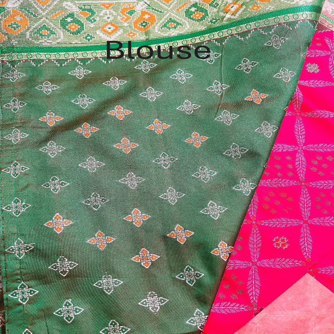 Magenta Pink Patola Saree with Green Palla