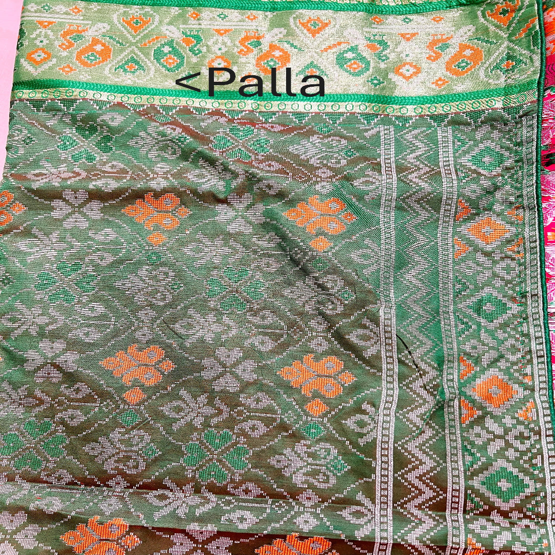 Magenta Pink Patola Saree with Green Palla