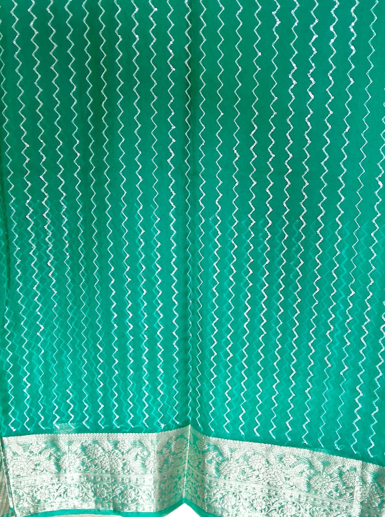 Green Organza Saree with Banarasi Zari Border