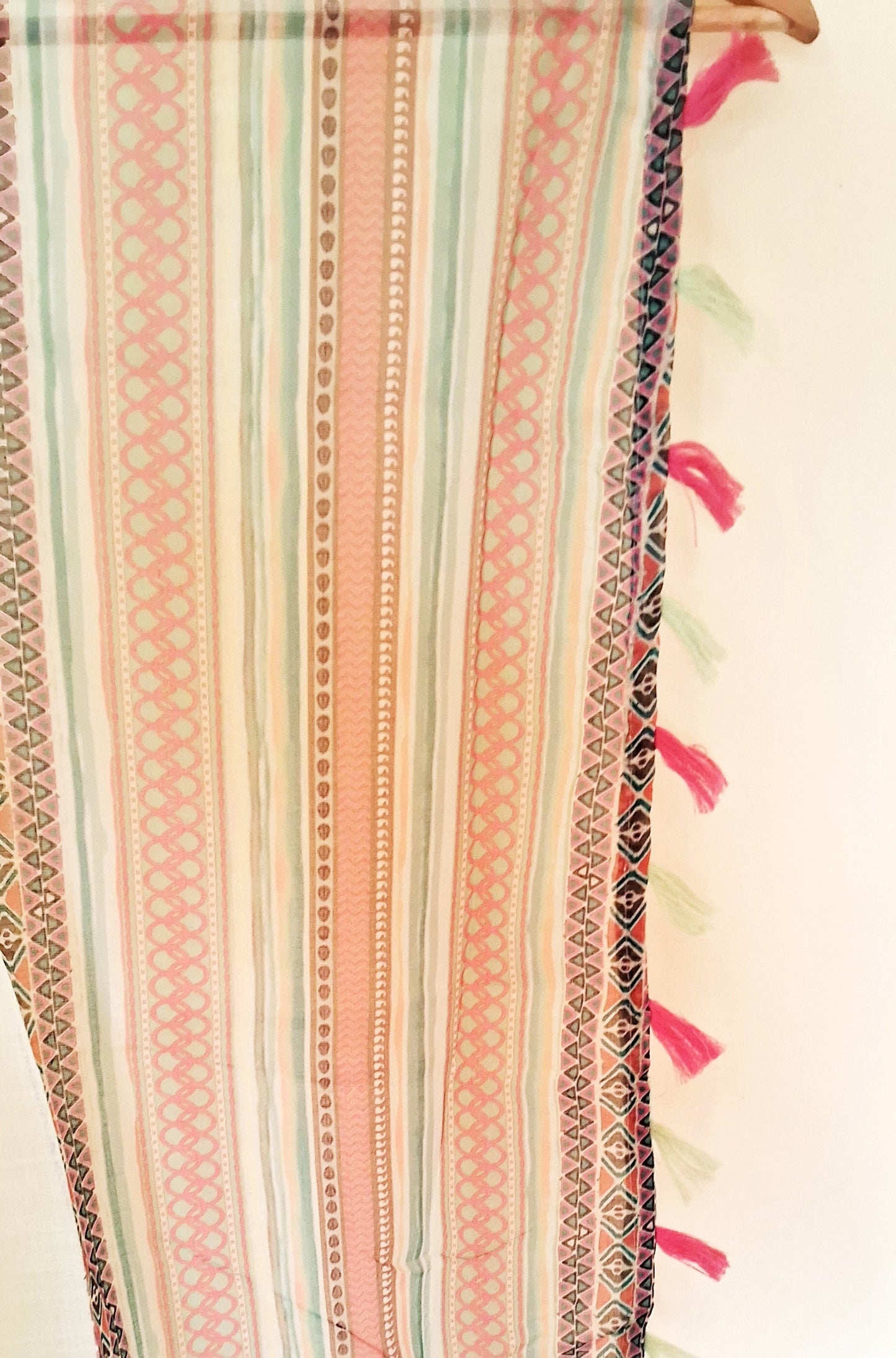 Pastel Green Linen Saree with Bougainvillea Print