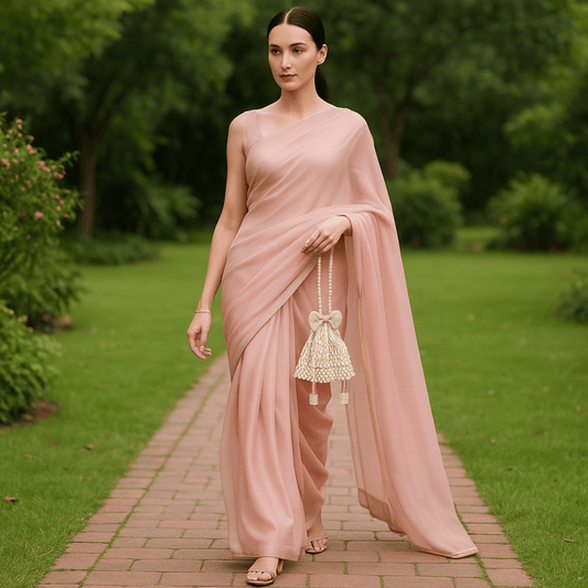 Light pink Organza Saree with Minimalist designer Border