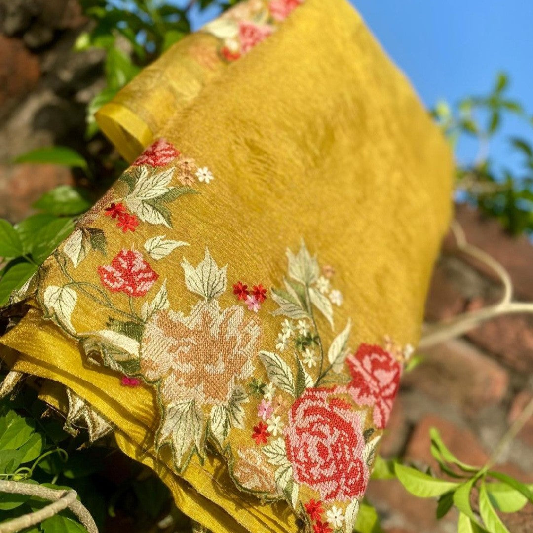 Yellow Crunchy Tissue Saree