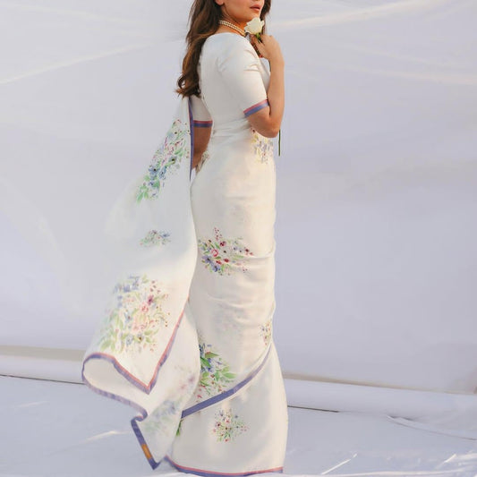 Alia Bhatt Inspired White Floral Saree