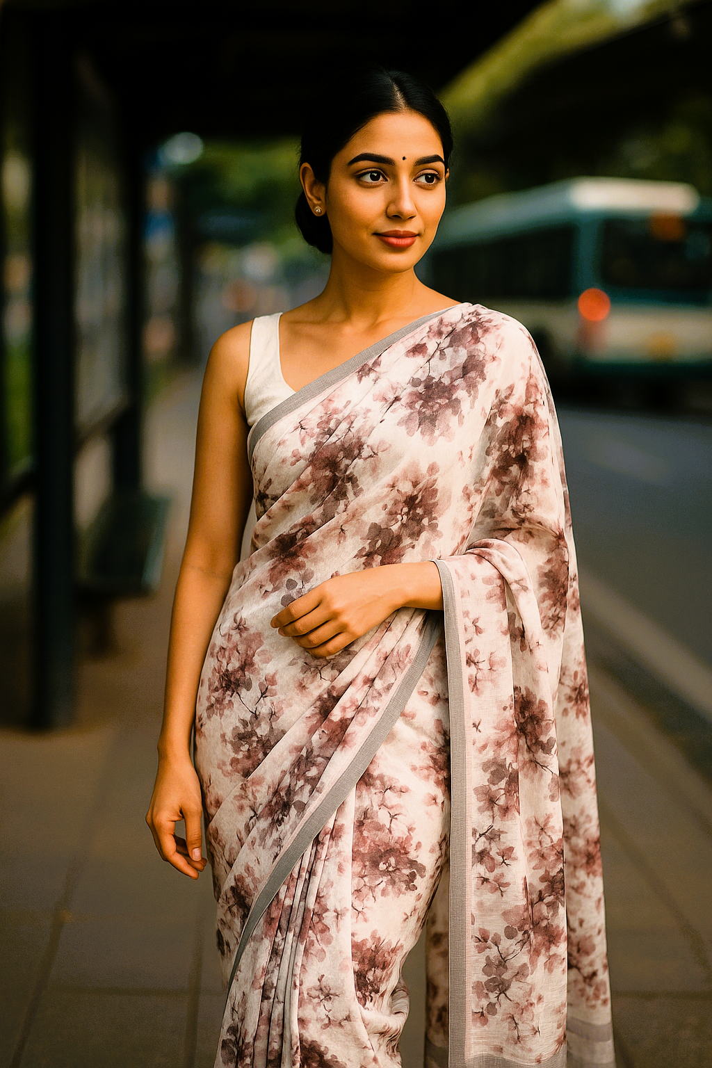 Light Peachy Pink Linen Saree