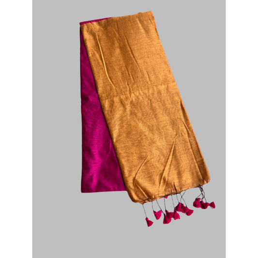 Magenta Pink and Golden Brown Saree with tassels