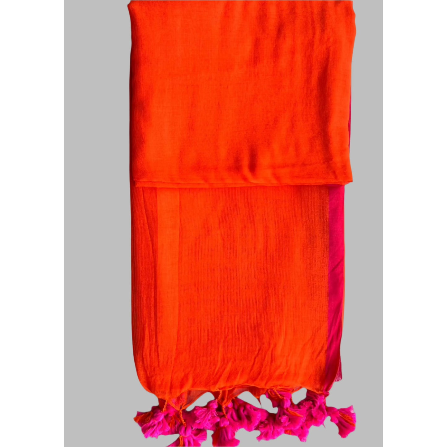 Orange Mul Cotton saree with Pink Border and Tassels