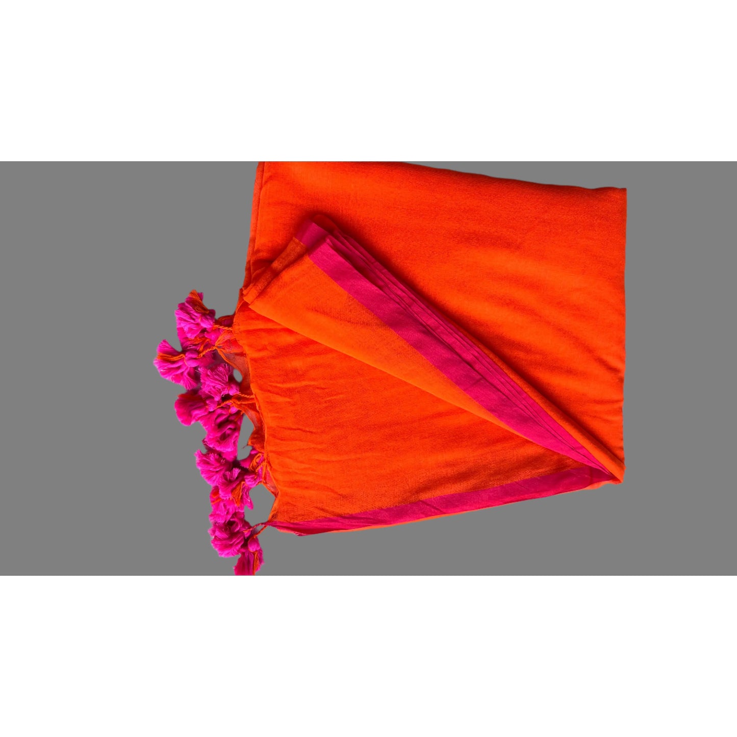 Orange Mul Cotton saree with Pink Border and Tassels