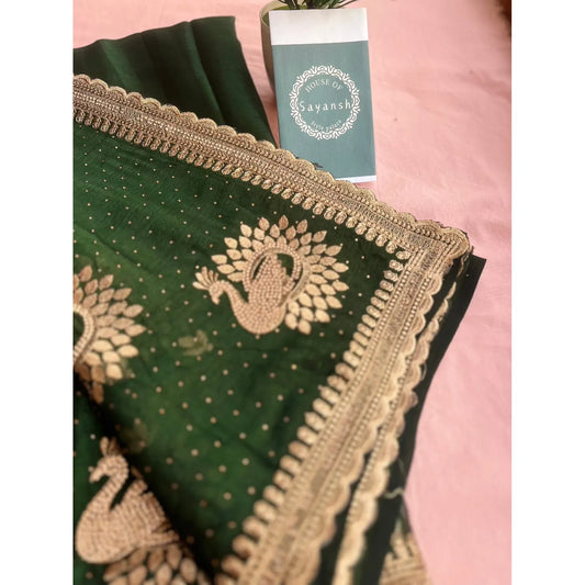 Ocean Green Saree with Swaroski and intricate Embroidery and scallop Border