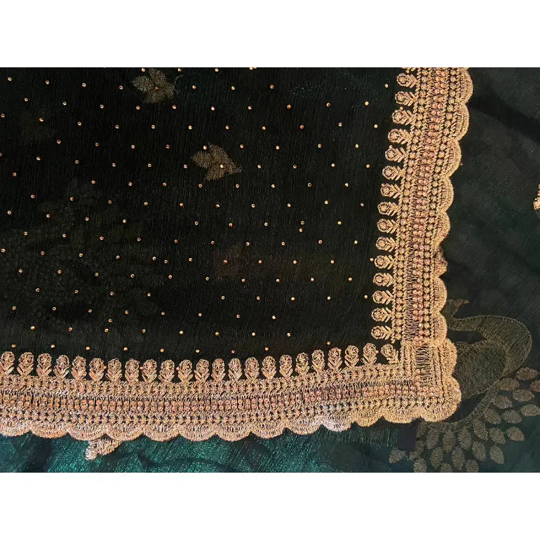 Ocean Green Saree with Swaroski and intricate Embroidery and scallop Border