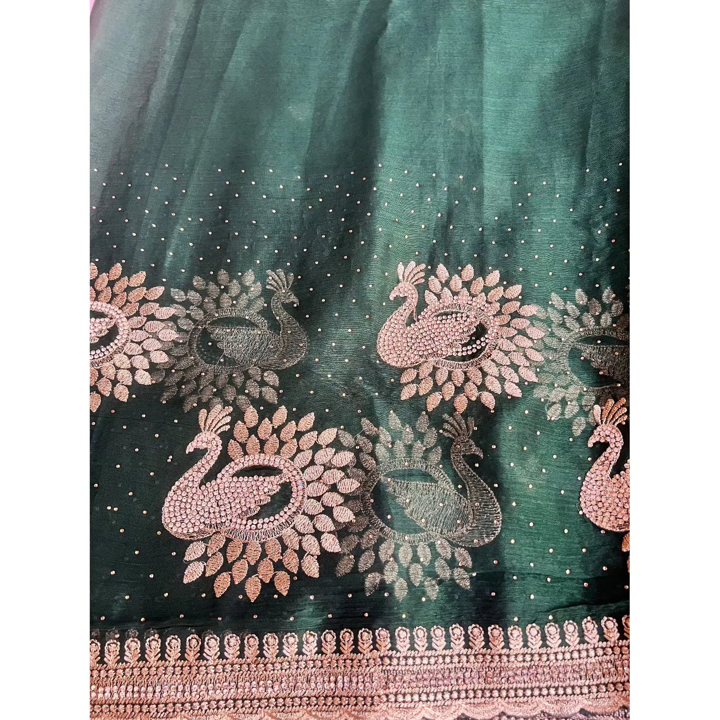 Ocean Green Saree with Swaroski and intricate Embroidery and scallop Border