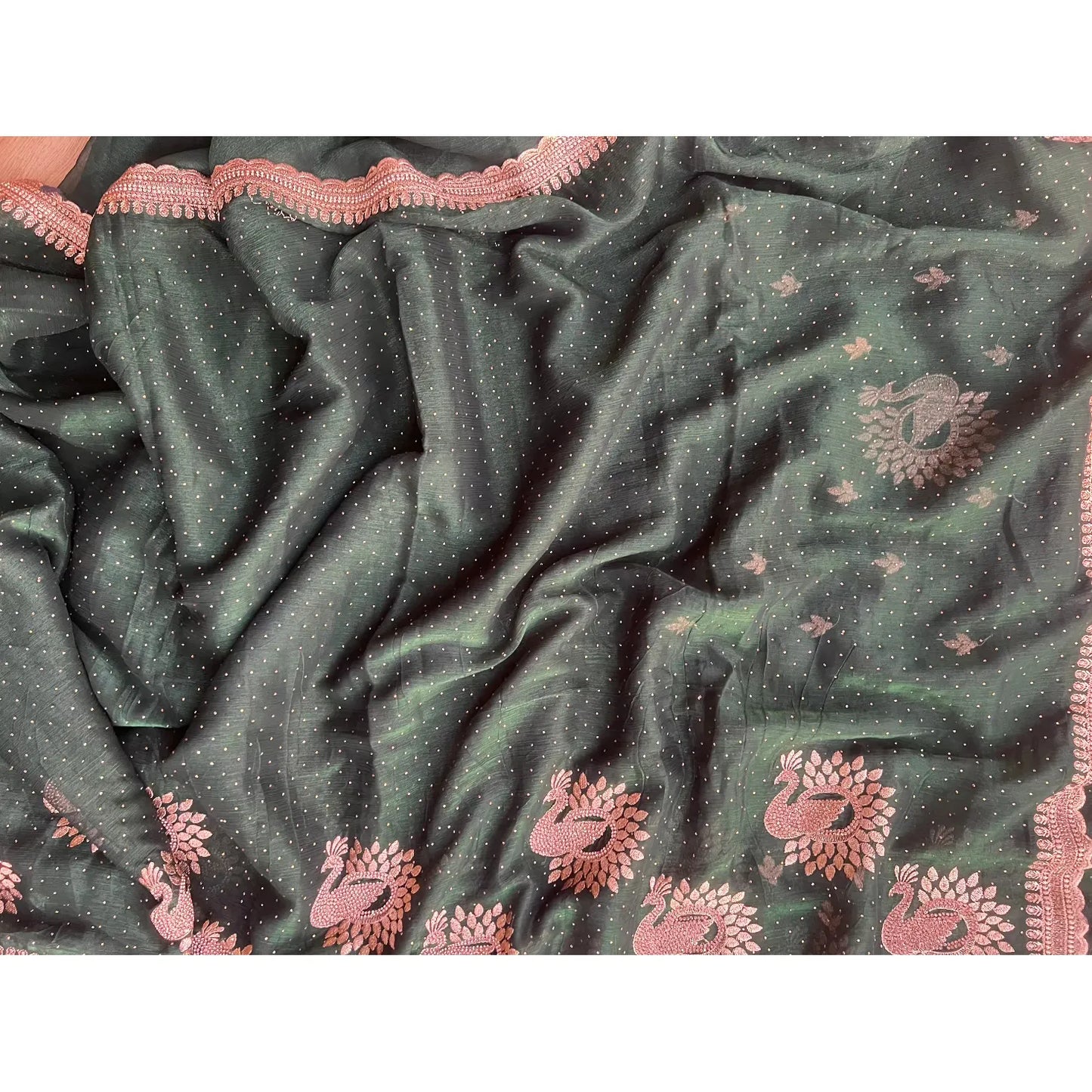 Ocean Green Saree with Swaroski and intricate Embroidery and scallop Border