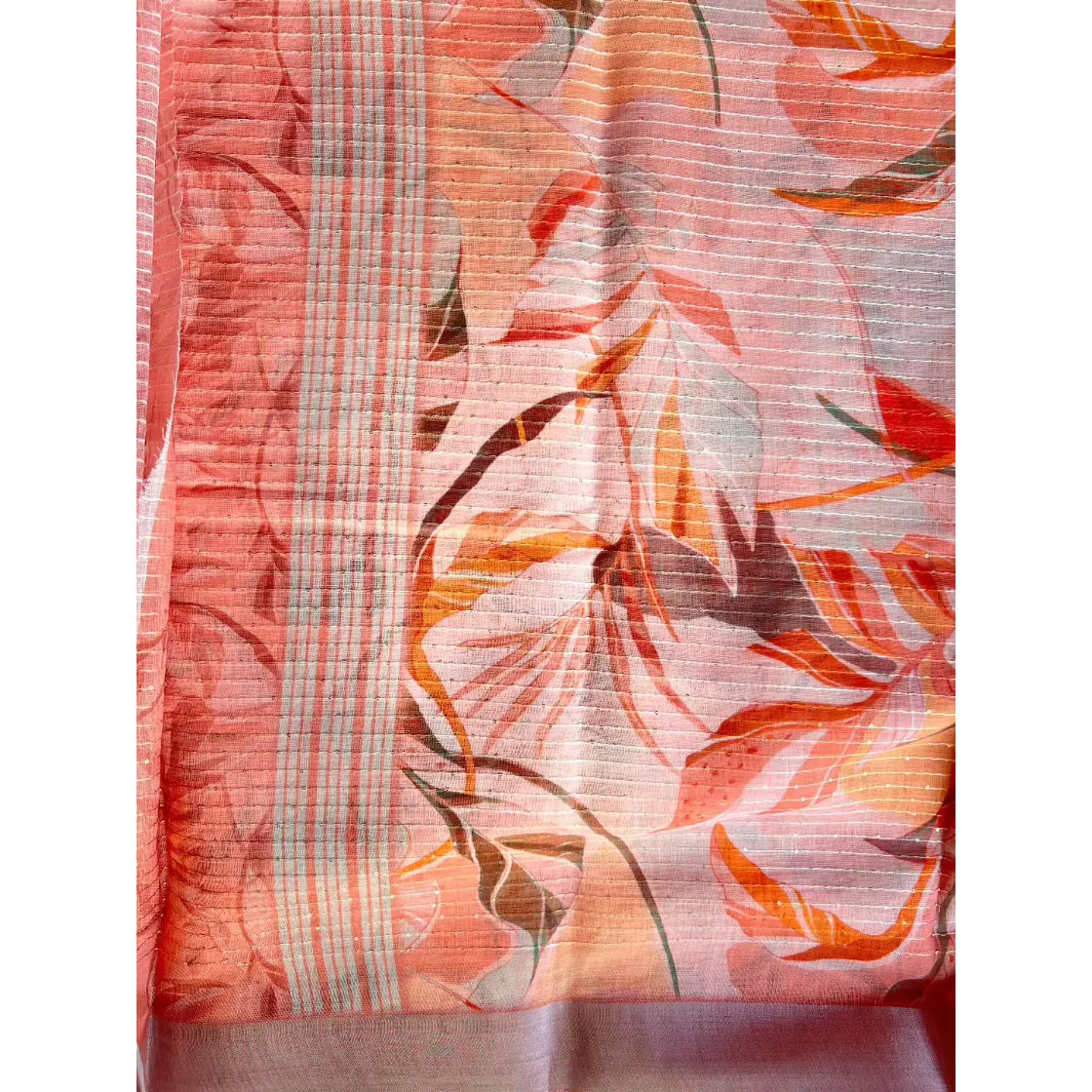 Peach and Brown Linen Saree with Thread Work