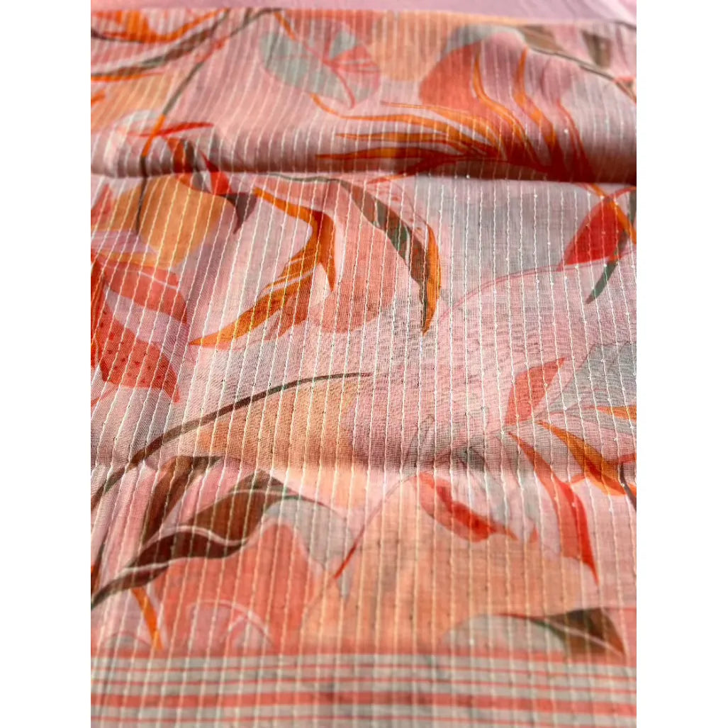 Peach and Brown Linen Saree with Thread Work