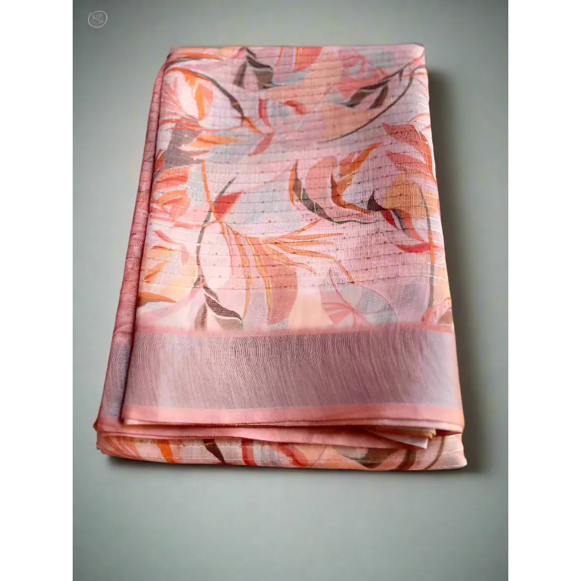 Peach and Brown Linen Saree with Thread Work