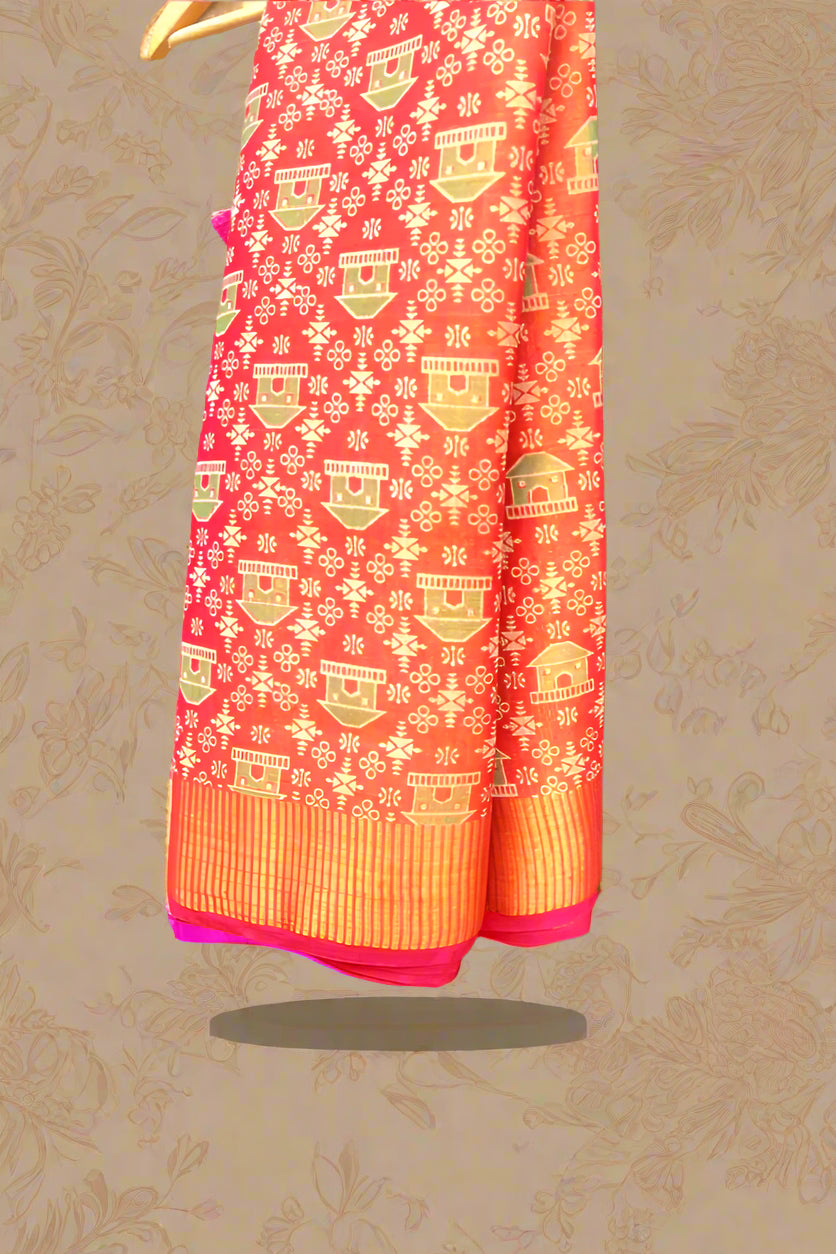 Magenta  and Gold Glass Tissue saree
