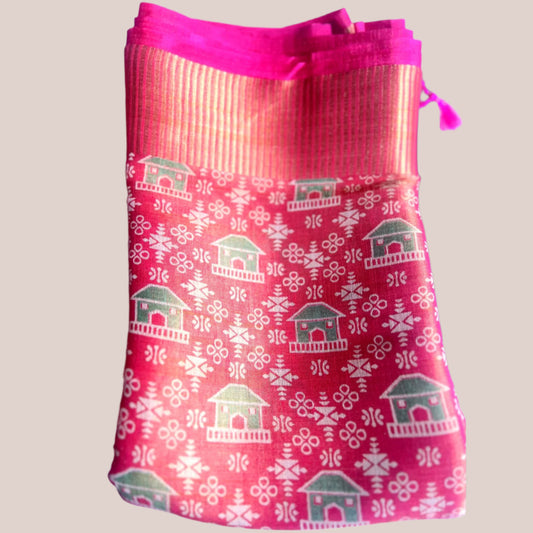 Magenta  and Gold Glass Tissue saree