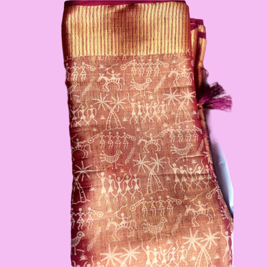 Copper Gold and Maroon Silk Saree