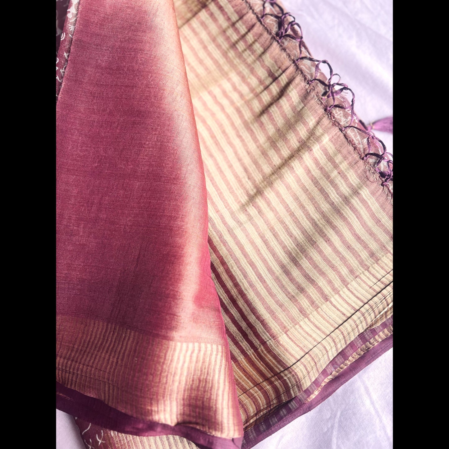 Copper Gold and Tribal Print Glass Tissue Saree
