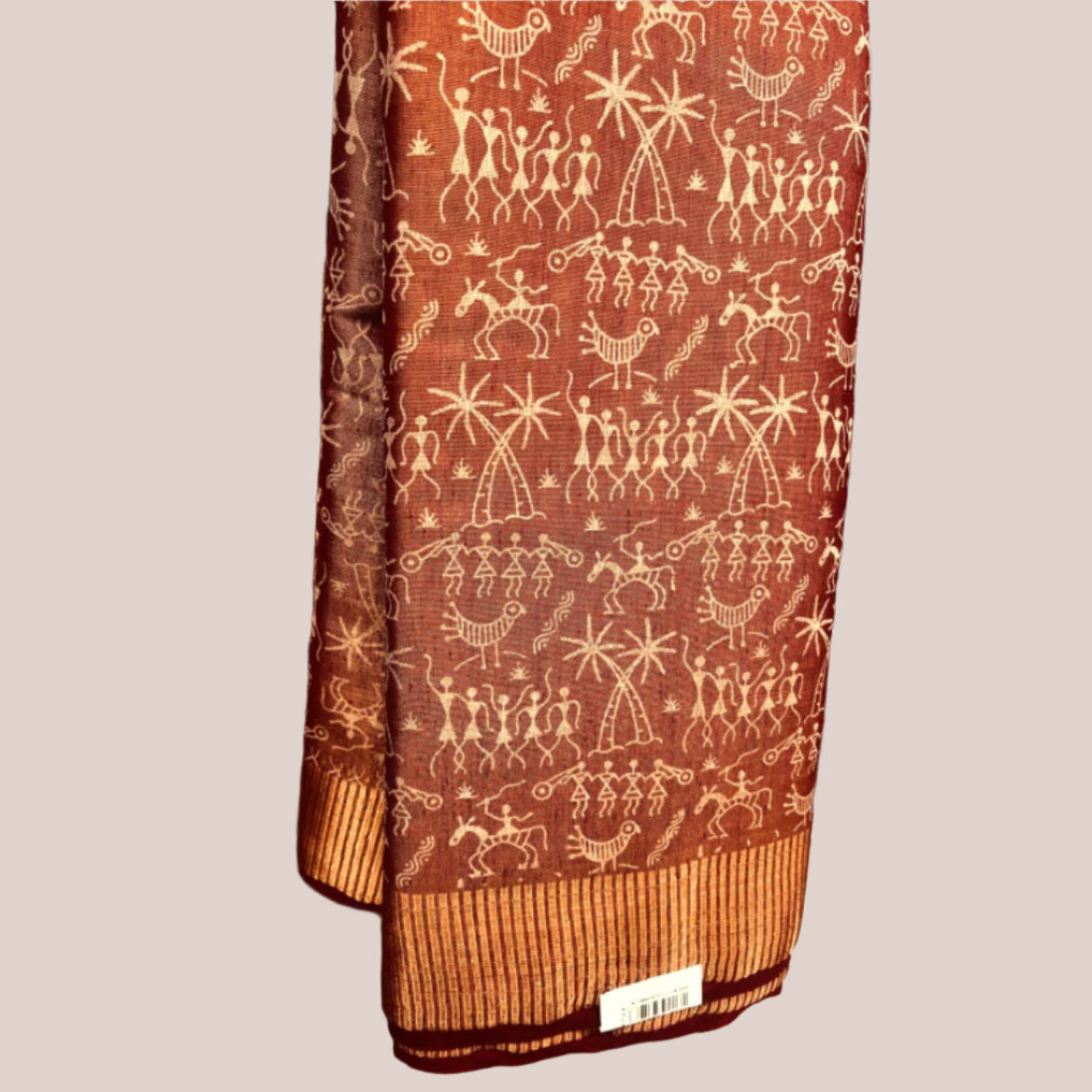 Copper Gold and Tribal Print Glass Tissue Saree