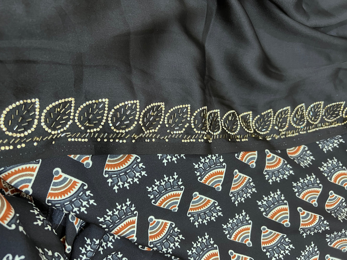 Black Ajrakh Modal Silk Saree