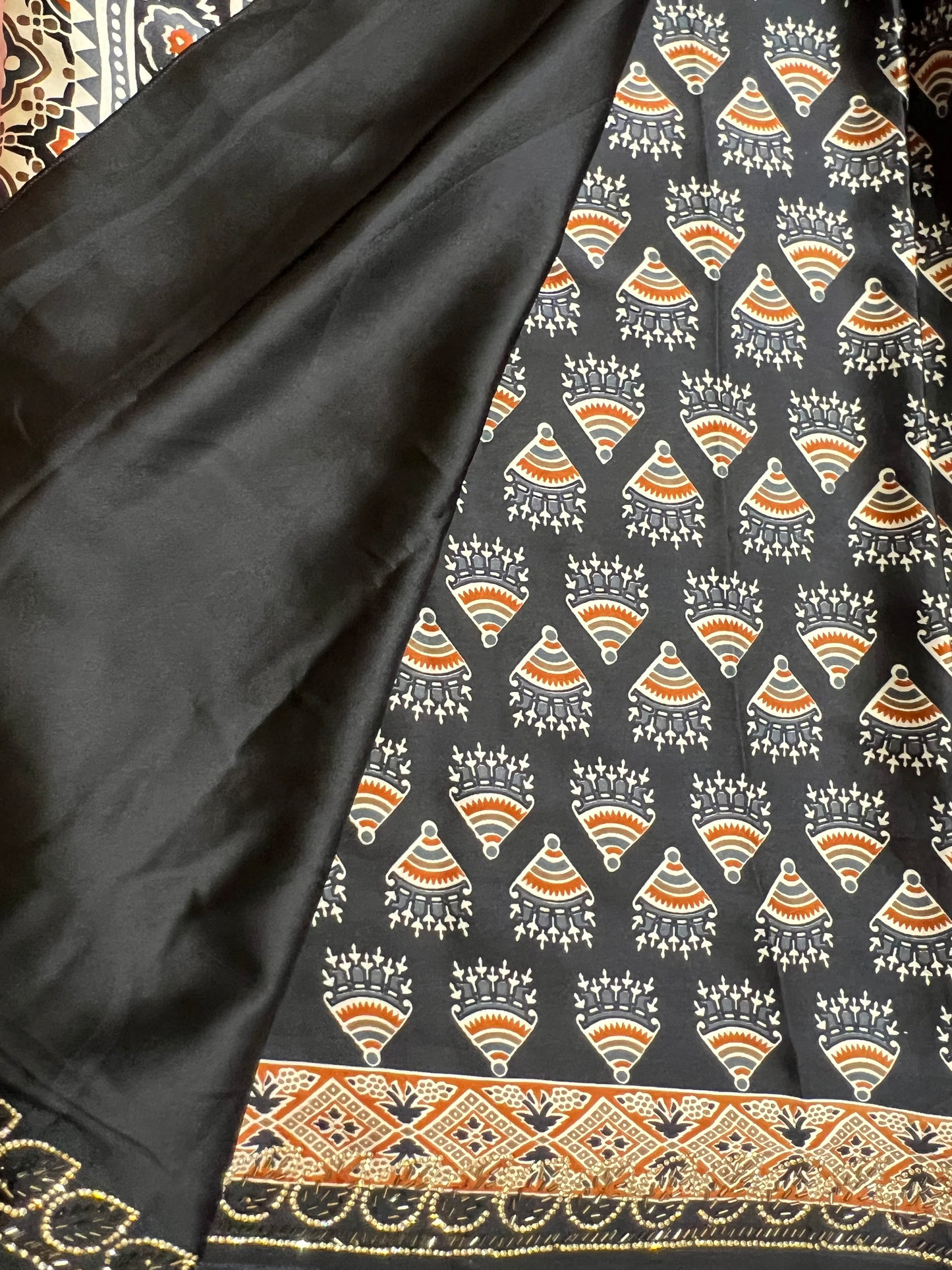 Black Ajrakh Modal Silk Saree