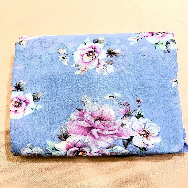 Lavender Floral print Pure Georgette Saree.