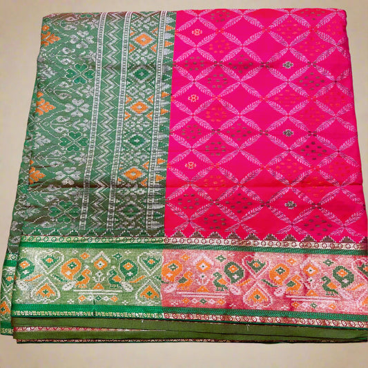 Magenta Pink Patola Saree with Green Palla