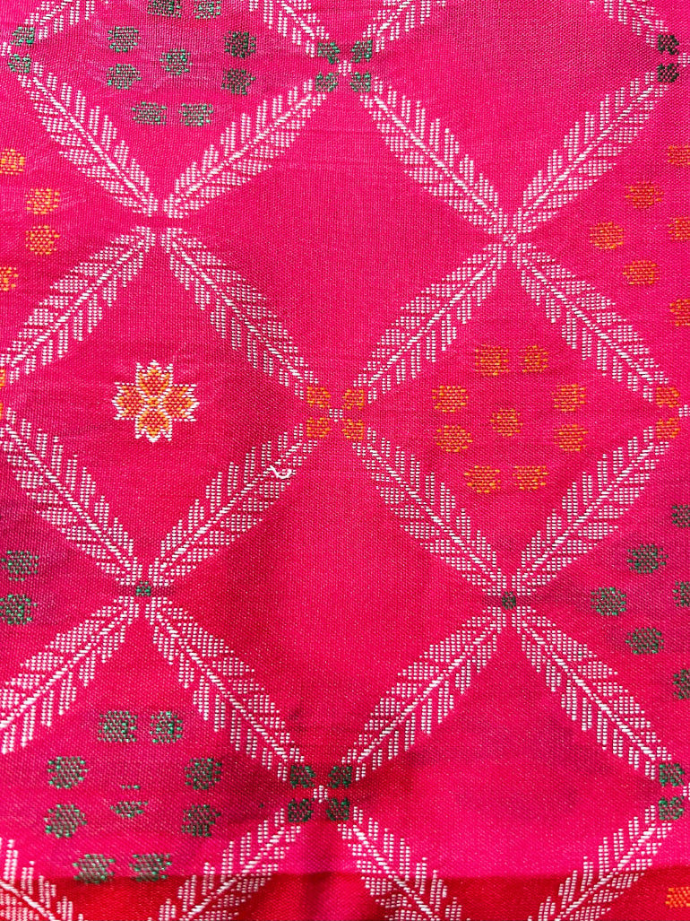 Magenta Pink Patola Saree with Green Palla
