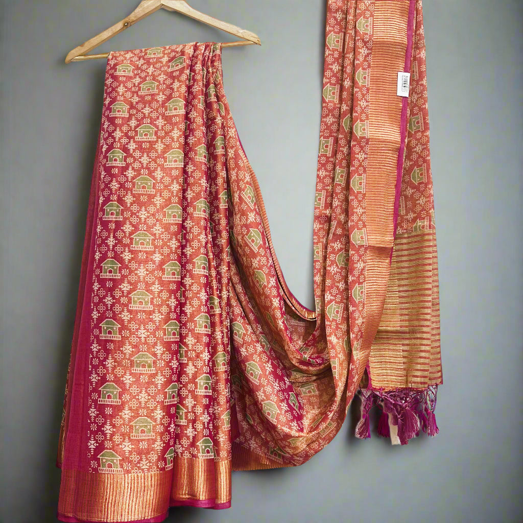 Magenta  and Gold Glass Tissue saree