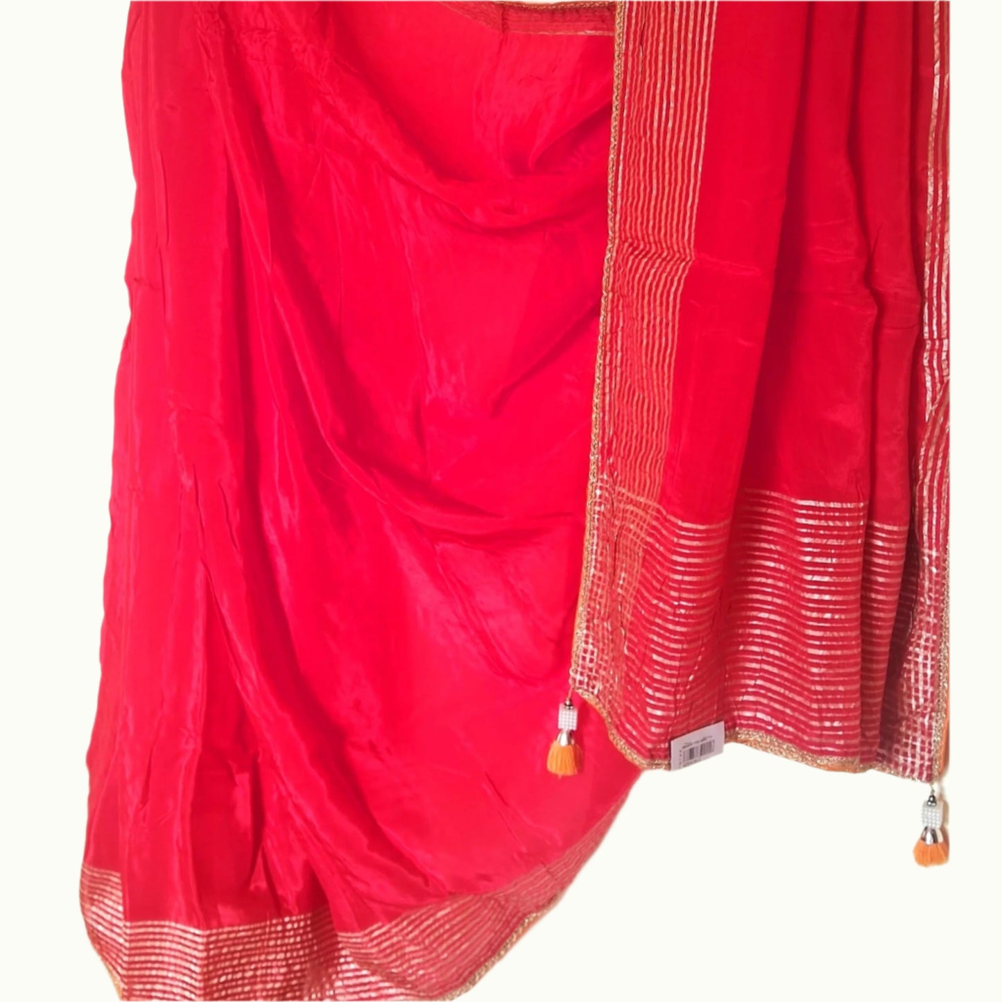 Paro-Red Satin Silk Saree with Zari Stripes