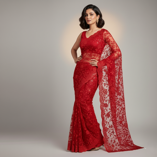 Navya Doe Net Saree with floral embroidery