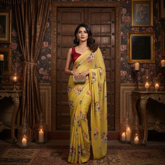 Sanjh Pari (Pure Georgette Saree in Floral Print)
