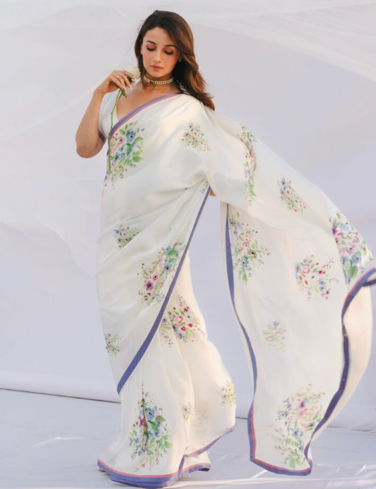 Alia Bhatt Inspired White Floral Saree